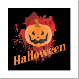 Halloween pumpkin with blood in the background Posters and Art